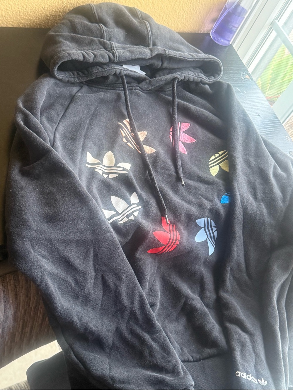 adidas Black Hoodie with Multicolor Trefoil Graphics